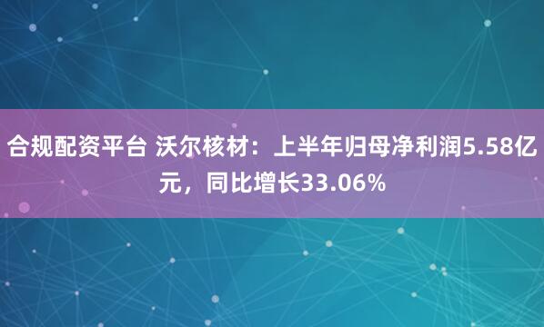 合规配资平台 沃尔核材：上半年归母净利润5.58亿元，同比增长33.06%